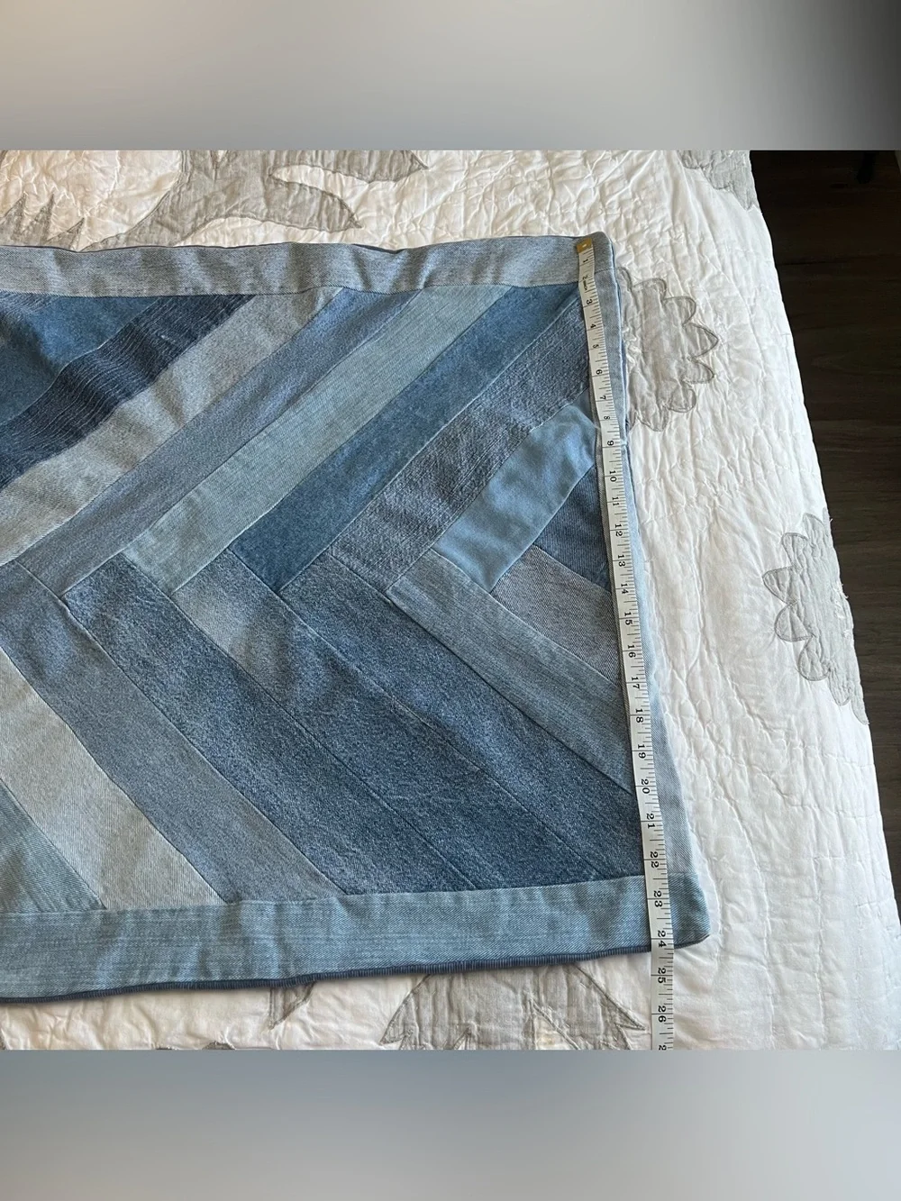 Handmade Chevron Up Cycled Denim Patchwork Throw Pillowcase From Jeans 24x24
